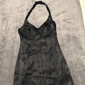 Zara Black Backless Satin Halter Dress